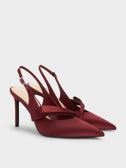 CHARLES & KEITH Exclusive | Satin Pleated-Strap Slingback Pumps - Red