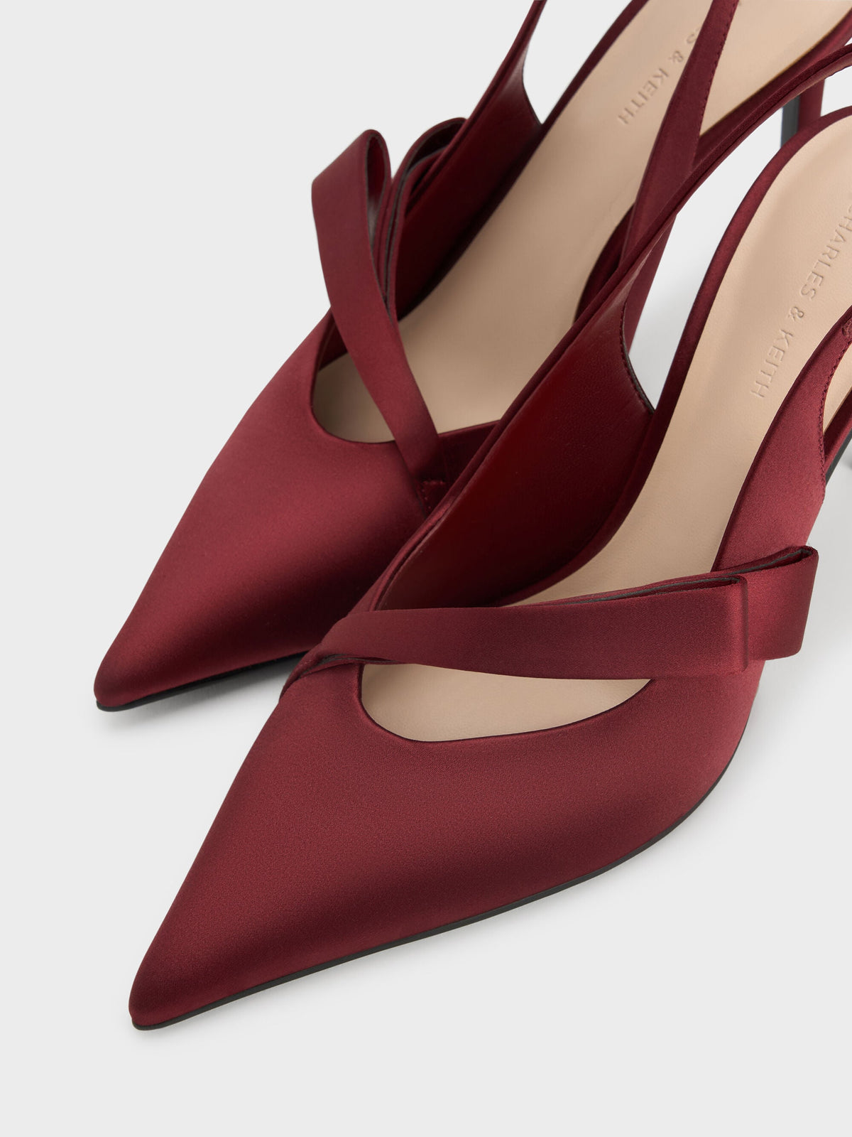 CHARLES & KEITH Exclusive | Satin Pleated-Strap Slingback Pumps - Red