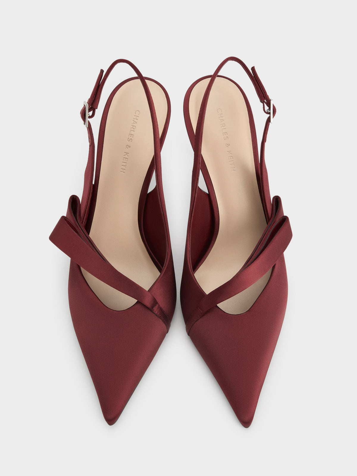 CHARLES & KEITH Exclusive | Satin Pleated-Strap Slingback Pumps - Red