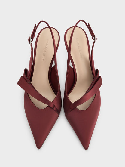 CHARLES & KEITH Exclusive | Satin Pleated-Strap Slingback Pumps - Red