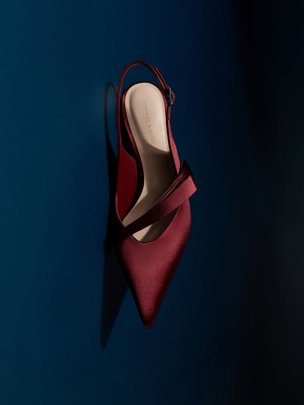 CHARLES & KEITH Exclusive | Satin Pleated-Strap Slingback Pumps - Red