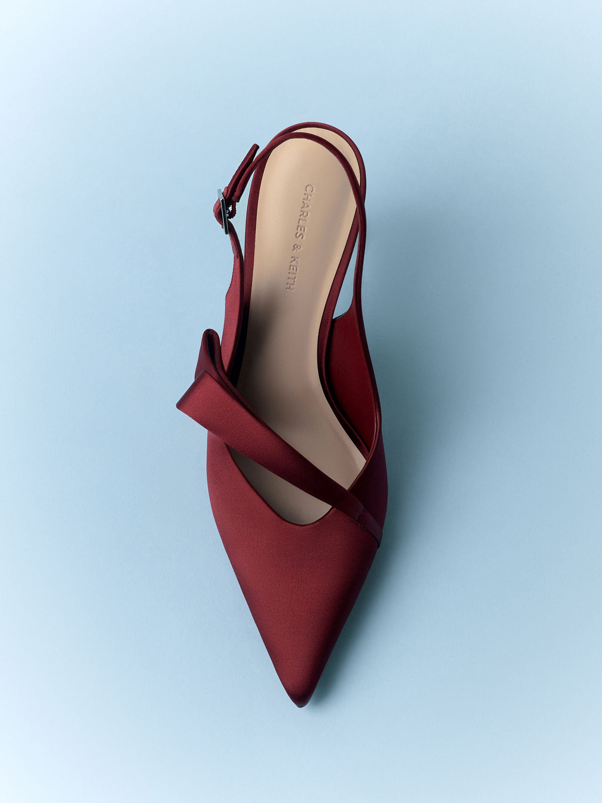 CHARLES & KEITH Exclusive | Satin Pleated-Strap Slingback Pumps - Red