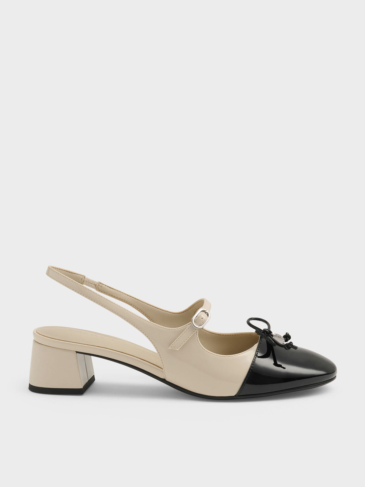 CHARLES & KEITH Discount | Two-Tone Patent Bow Slingback Pumps - Chalk