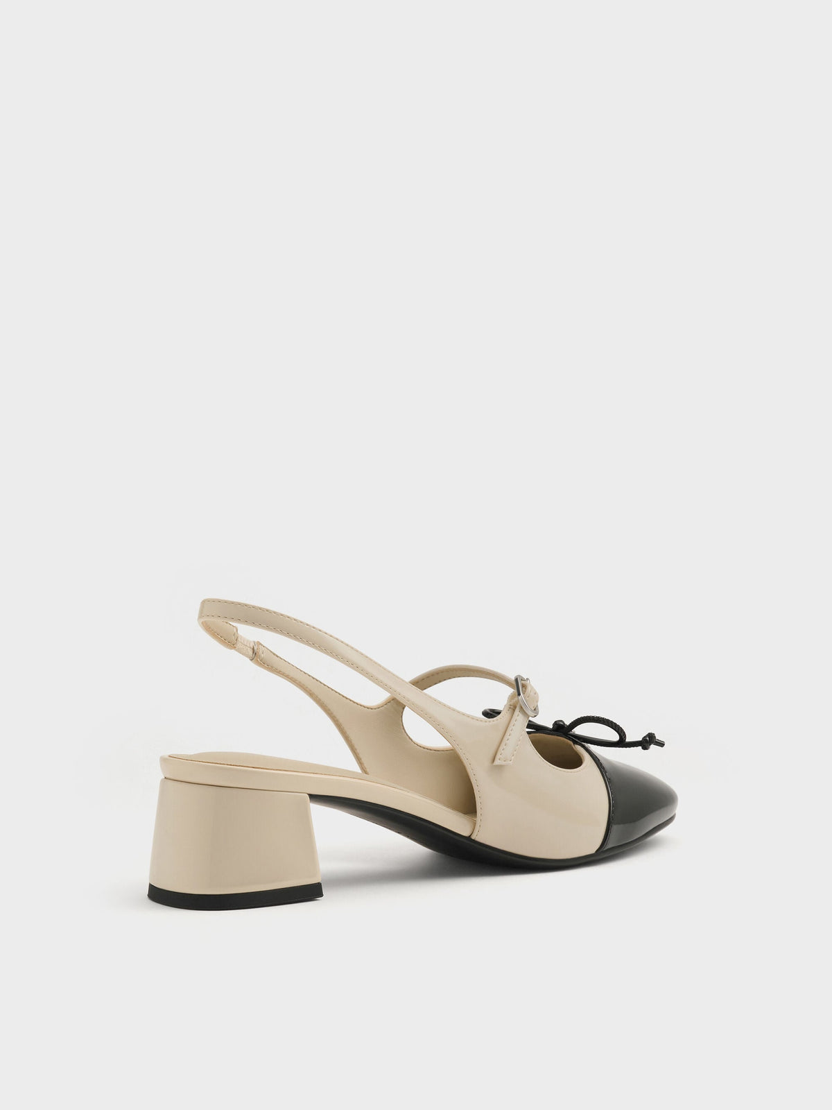 CHARLES & KEITH Discount | Two-Tone Patent Bow Slingback Pumps - Chalk