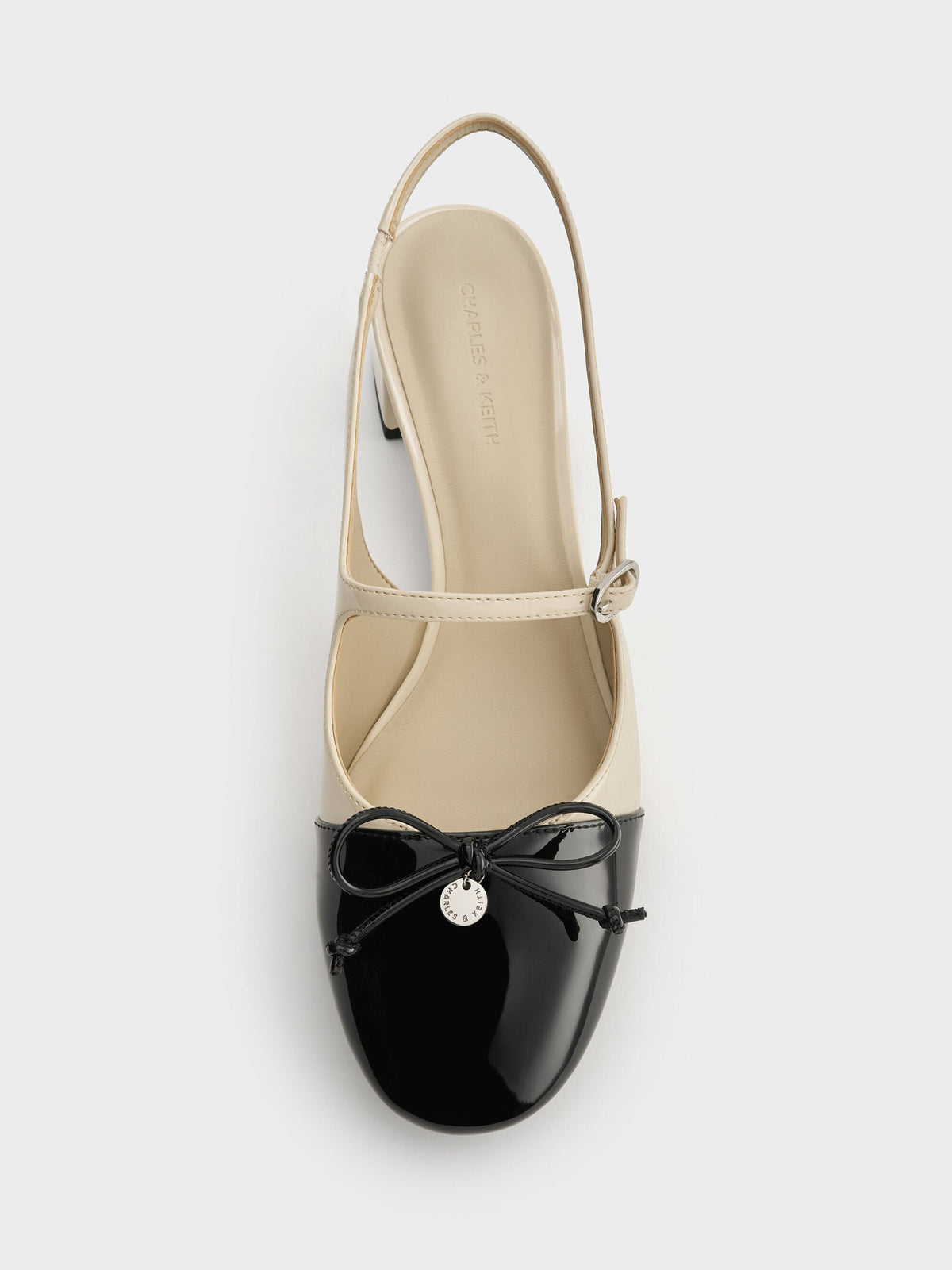 CHARLES & KEITH Discount | Two-Tone Patent Bow Slingback Pumps - Chalk