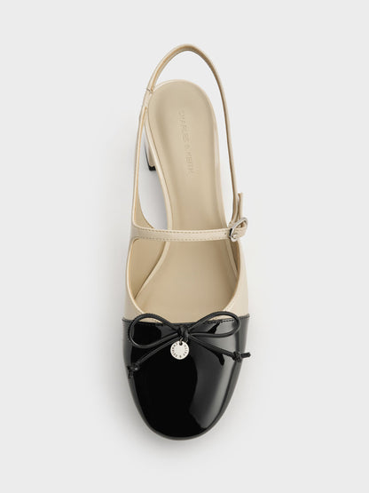 CHARLES & KEITH Discount | Two-Tone Patent Bow Slingback Pumps - Chalk