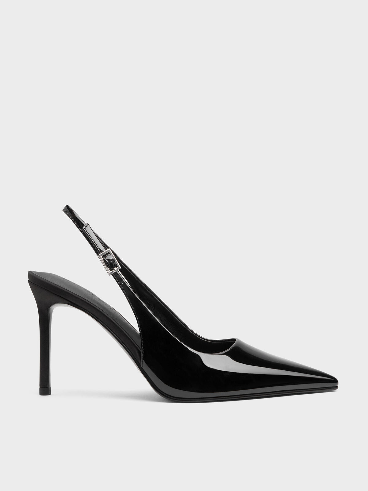 CHARLES & KEITH Essential | Patent Pointed Slingback Pumps - Black Patent