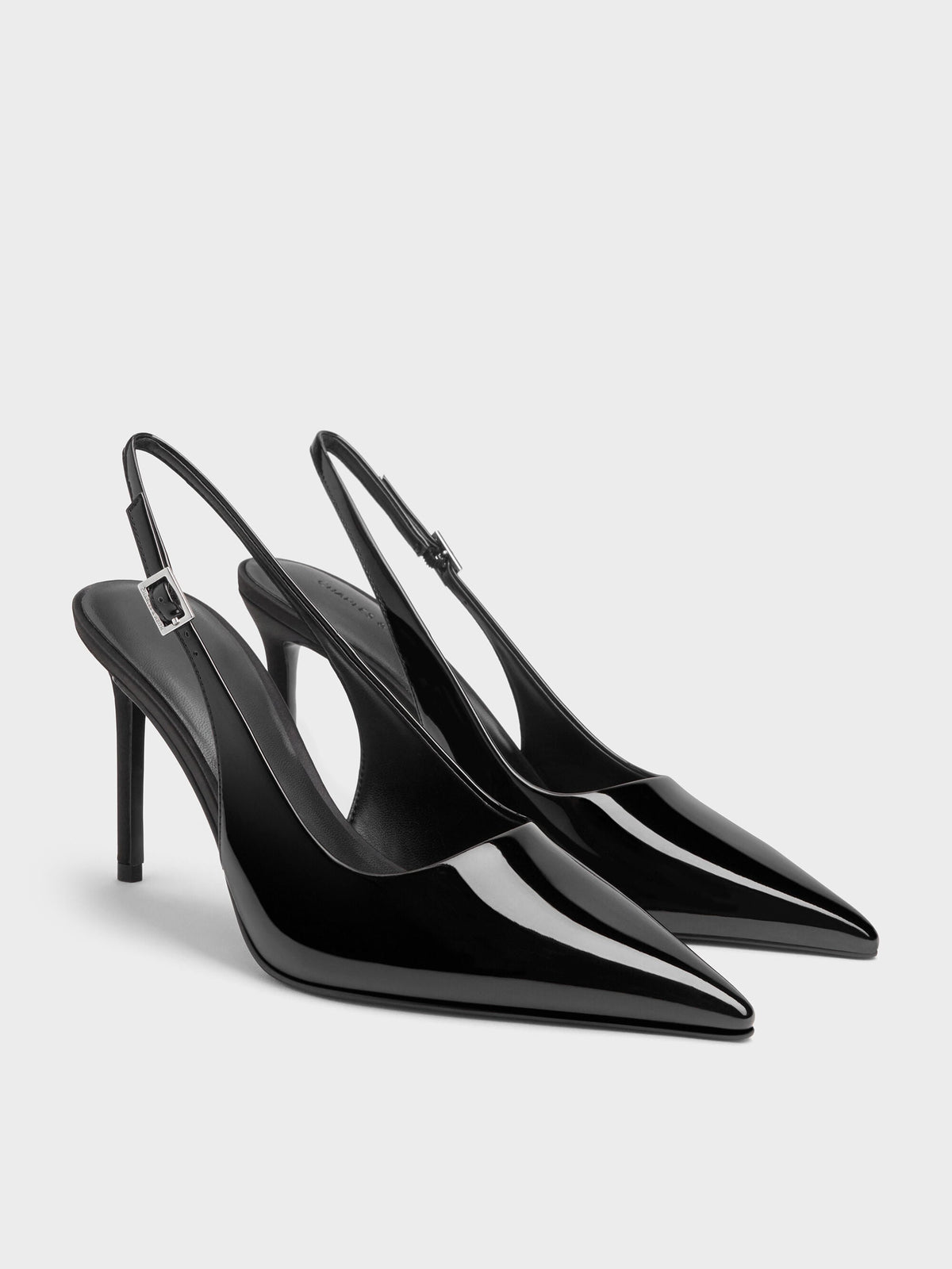 CHARLES & KEITH Essential | Patent Pointed Slingback Pumps - Black Patent