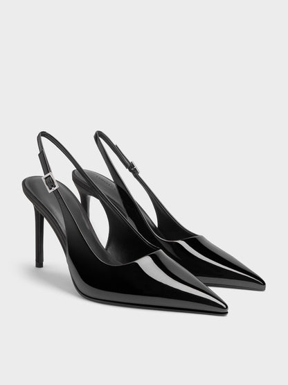 CHARLES & KEITH Essential | Patent Pointed Slingback Pumps - Black Patent