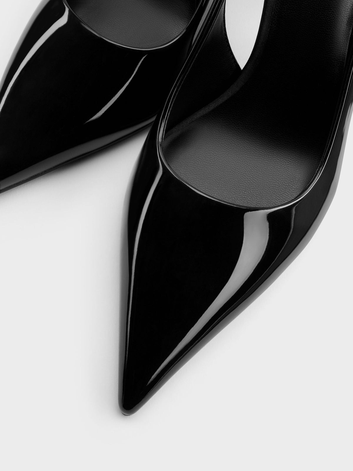 CHARLES & KEITH Essential | Patent Pointed Slingback Pumps - Black Patent