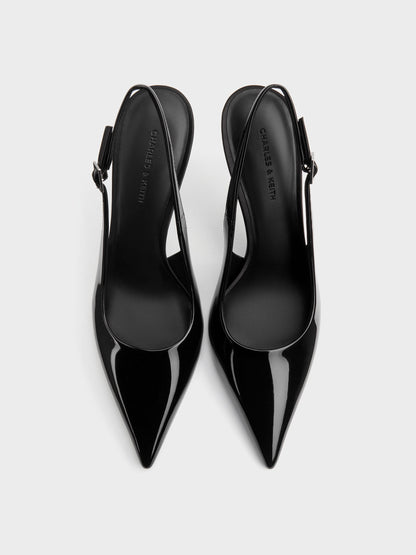 CHARLES & KEITH Essential | Patent Pointed Slingback Pumps - Black Patent