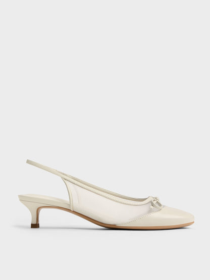 CHARLES & KEITH New | Mulligan Mesh Bow Slingback Pumps - Chalk