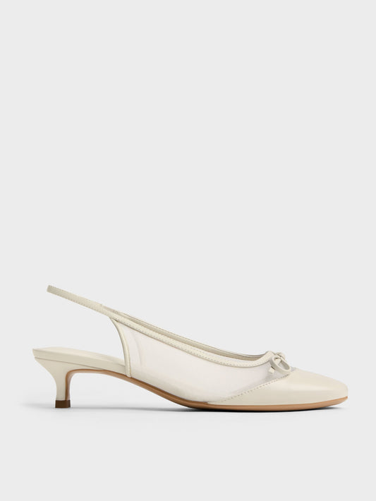 CHARLES & KEITH New | Mulligan Mesh Bow Slingback Pumps - Chalk