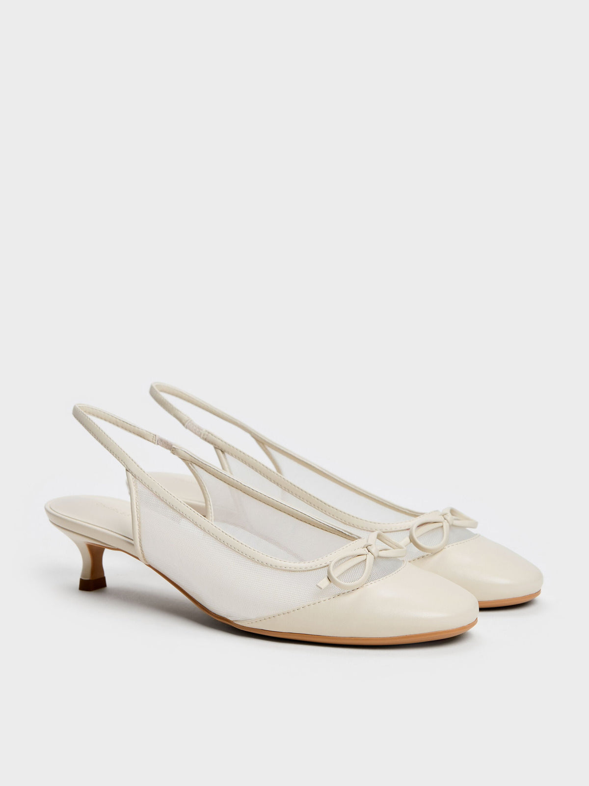 CHARLES & KEITH New | Mulligan Mesh Bow Slingback Pumps - Chalk