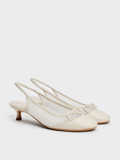 CHARLES & KEITH New | Mulligan Mesh Bow Slingback Pumps - Chalk