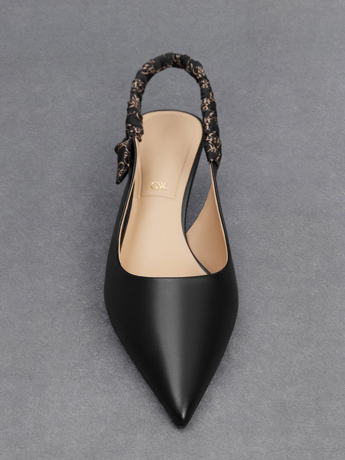 CHARLES & KEITH Classic | Tully Leather Ruched Print Slingback Pumps - Black