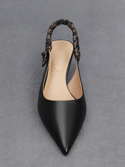 CHARLES & KEITH Classic | Tully Leather Ruched Print Slingback Pumps - Black