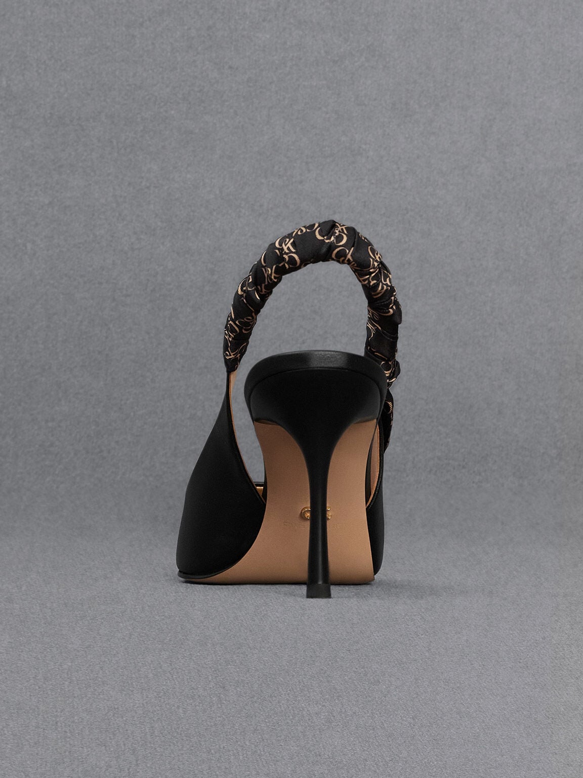 CHARLES & KEITH Classic | Tully Leather Ruched Print Slingback Pumps - Black
