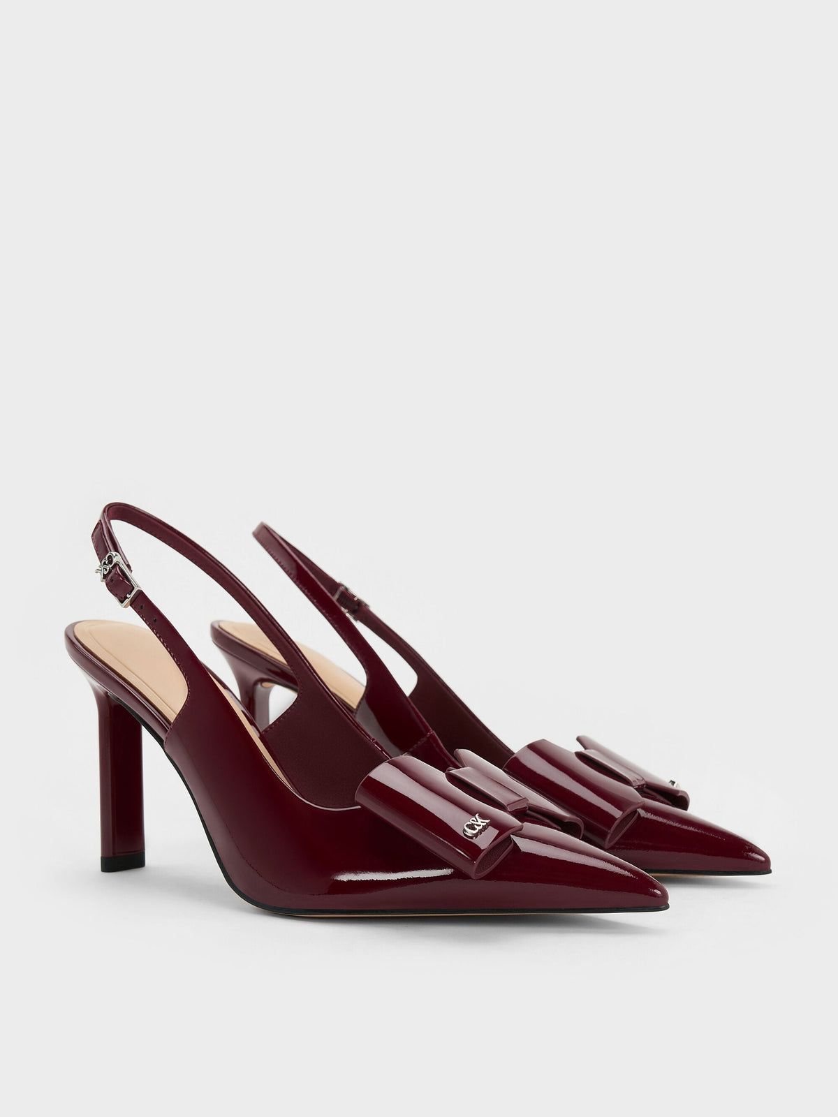 CHARLES & KEITH Hot Sale | Lu Patent Leather Bow Slingback Pumps - Burgundy