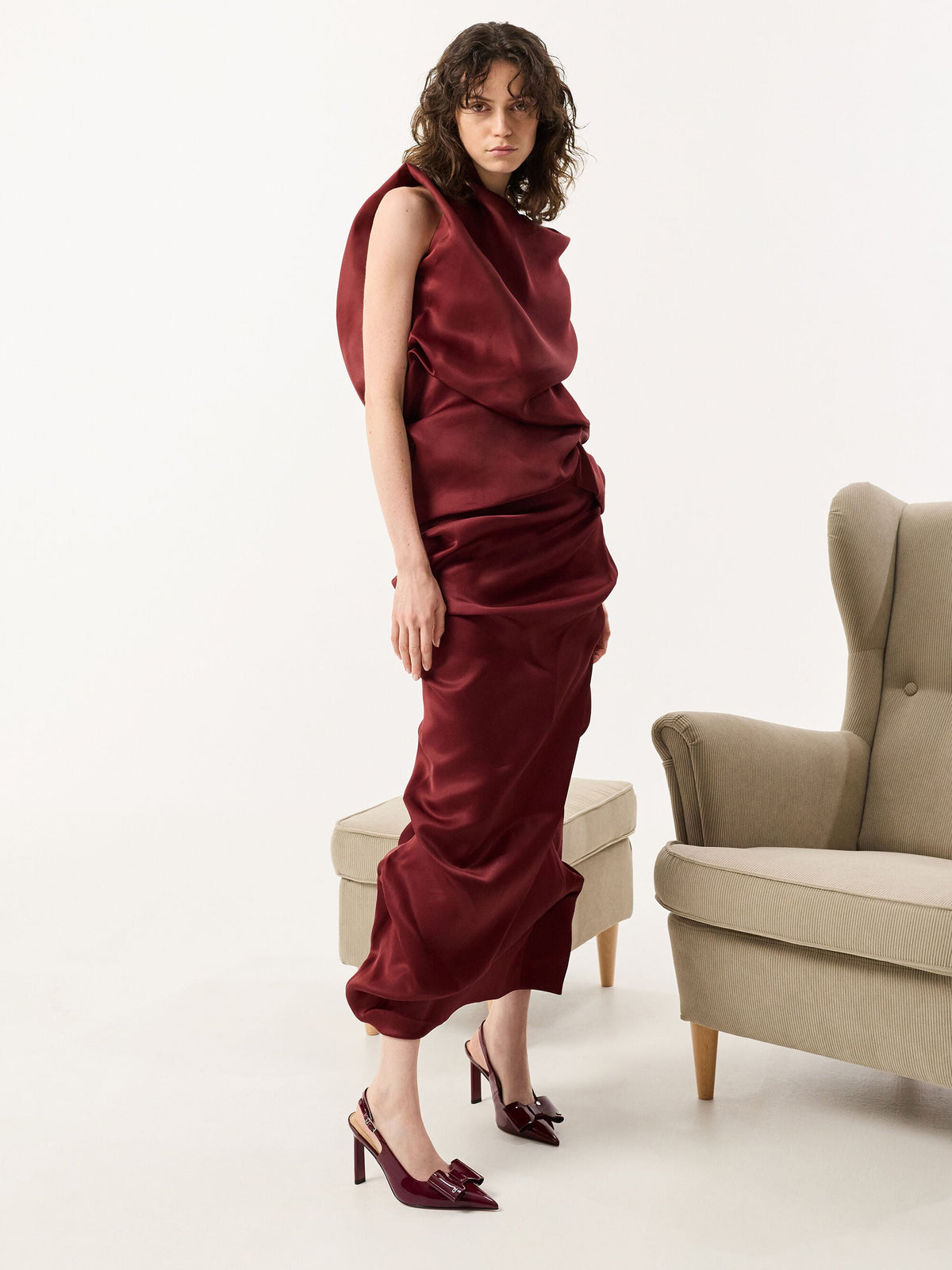 CHARLES & KEITH Hot Sale | Lu Patent Leather Bow Slingback Pumps - Burgundy