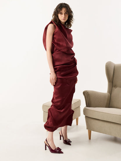 CHARLES & KEITH Hot Sale | Lu Patent Leather Bow Slingback Pumps - Burgundy