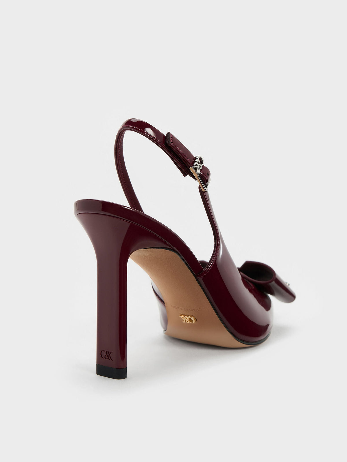 CHARLES & KEITH Hot Sale | Lu Patent Leather Bow Slingback Pumps - Burgundy