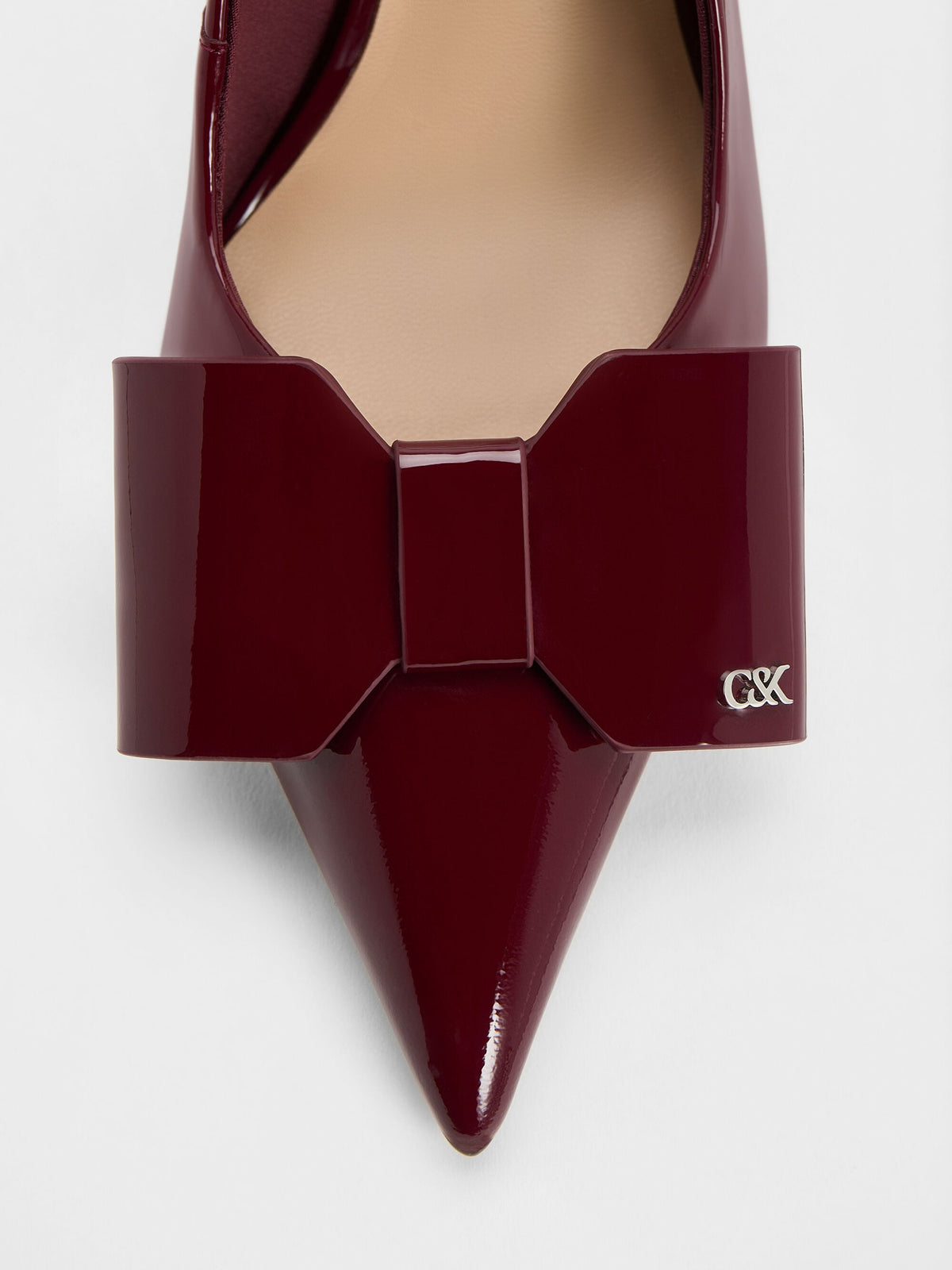 CHARLES & KEITH Hot Sale | Lu Patent Leather Bow Slingback Pumps - Burgundy