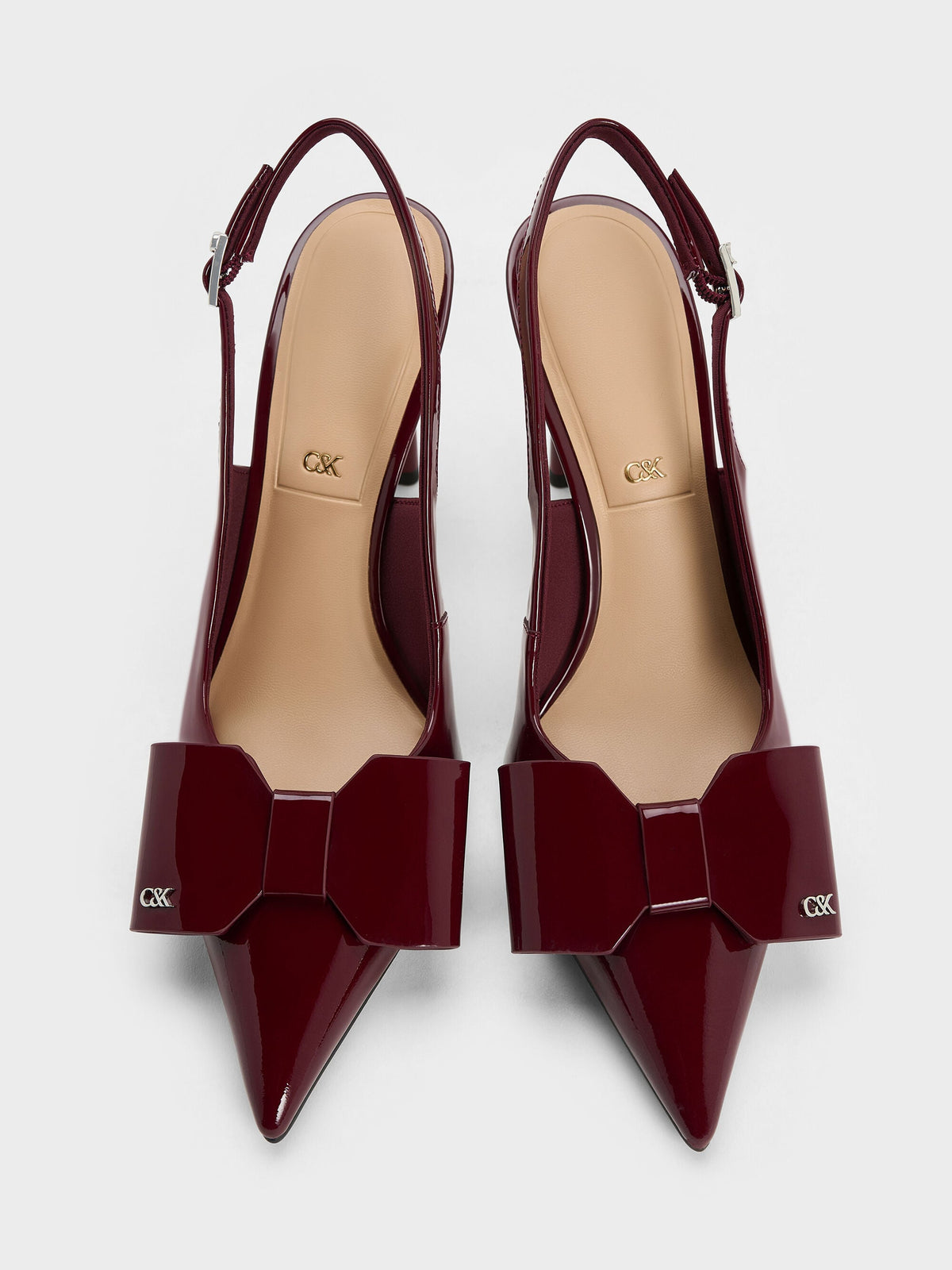 CHARLES & KEITH Hot Sale | Lu Patent Leather Bow Slingback Pumps - Burgundy
