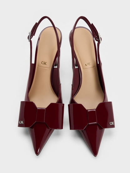 CHARLES & KEITH Hot Sale | Lu Patent Leather Bow Slingback Pumps - Burgundy