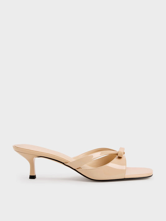 CHARLES & KEITH Smart Buy | Kaleen Patent Kitten-Heel Mules - Nude