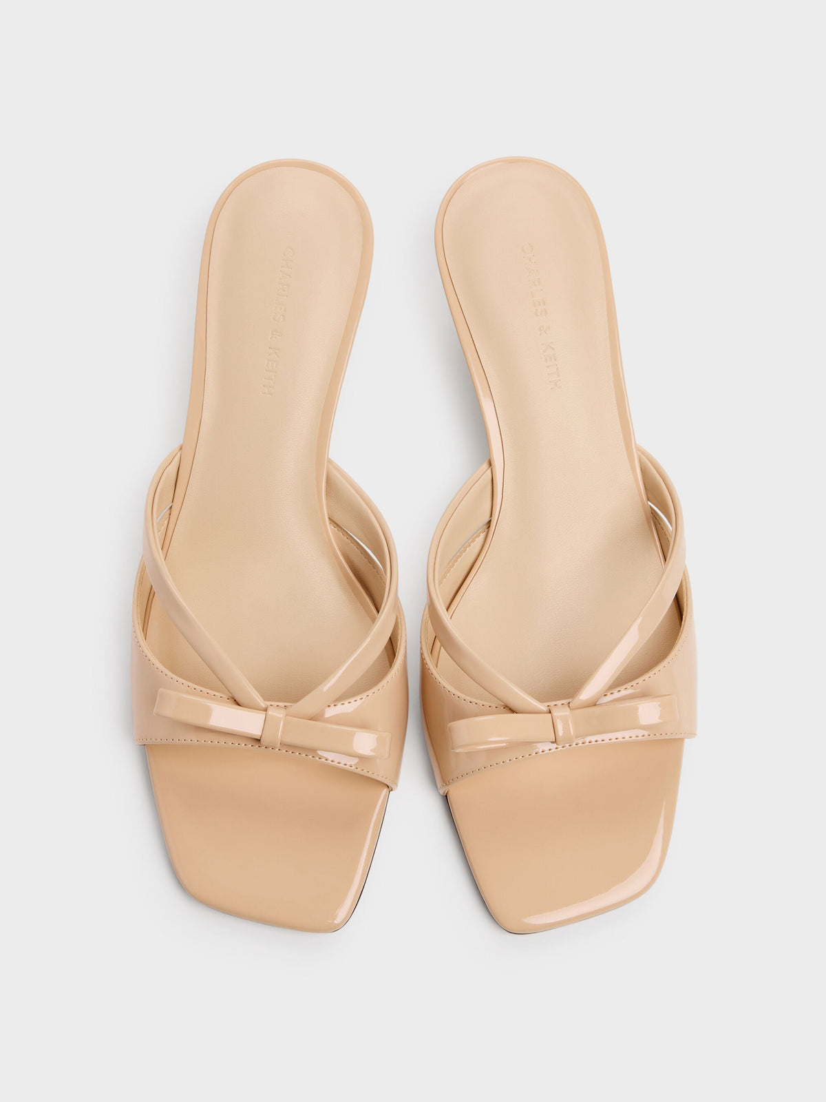 CHARLES & KEITH Smart Buy | Kaleen Patent Kitten-Heel Mules - Nude