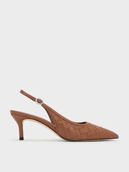 CHARLES & KEITH Essential | Ivette Woven Pointed Slingback Pumps - Brown