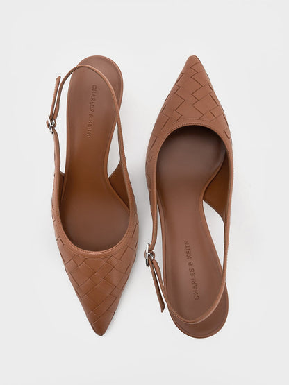 CHARLES & KEITH Essential | Ivette Woven Pointed Slingback Pumps - Brown