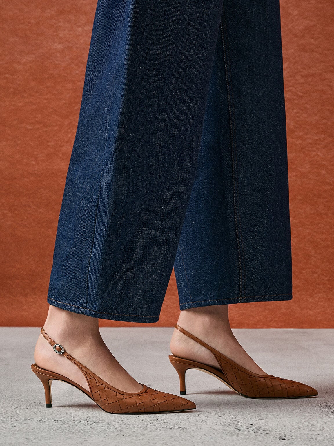 CHARLES & KEITH Essential | Ivette Woven Pointed Slingback Pumps - Brown