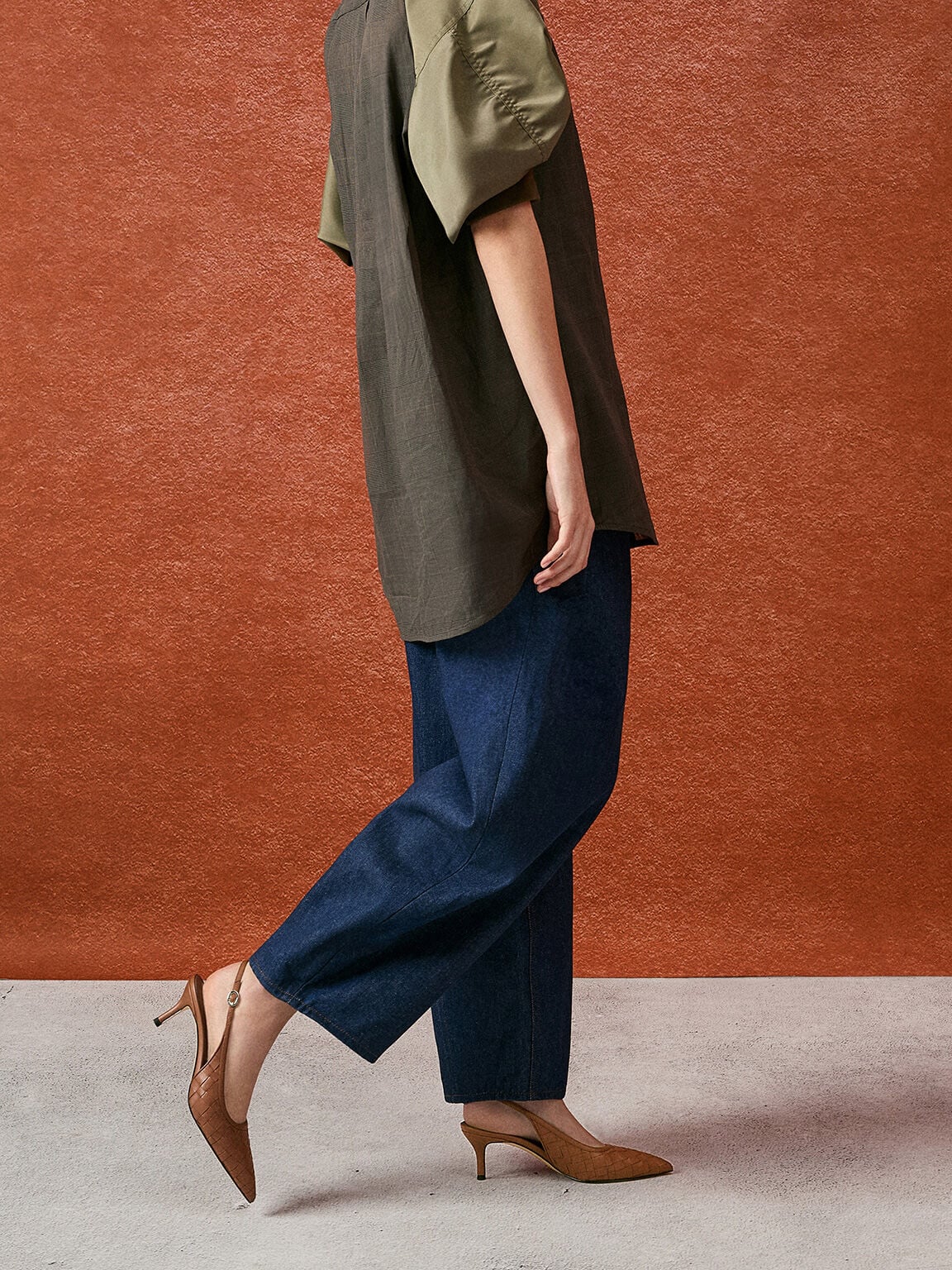 CHARLES & KEITH Essential | Ivette Woven Pointed Slingback Pumps - Brown
