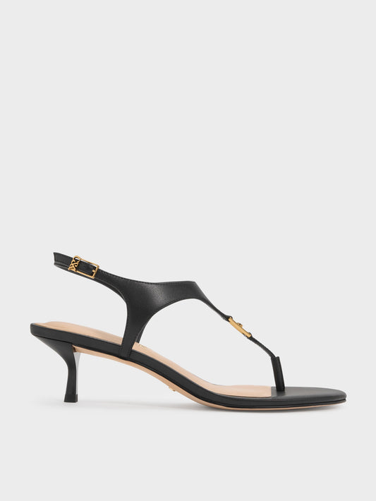 CHARLES & KEITH Quality | Leather Thong Kitten Heels - Black