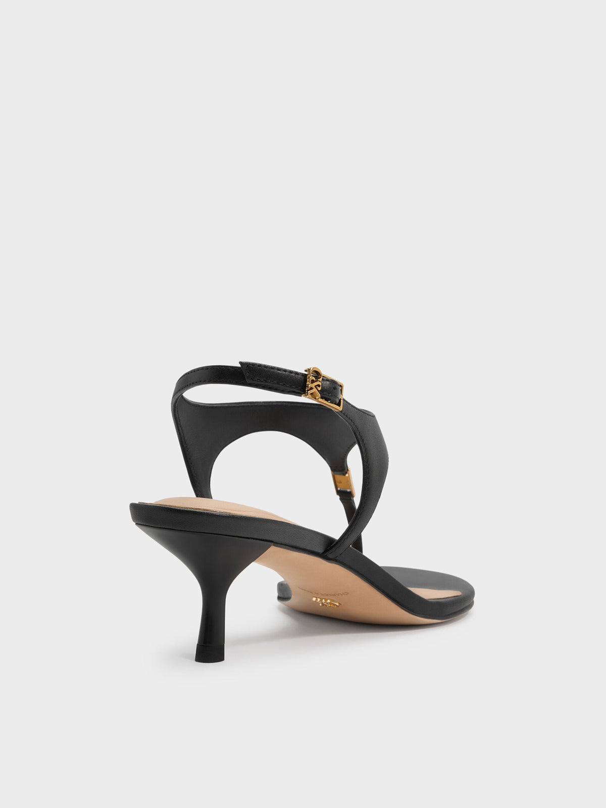 CHARLES & KEITH Quality | Leather Thong Kitten Heels - Black