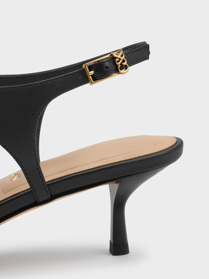 CHARLES & KEITH Quality | Leather Thong Kitten Heels - Black