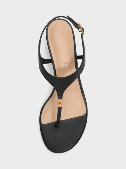 CHARLES & KEITH Quality | Leather Thong Kitten Heels - Black