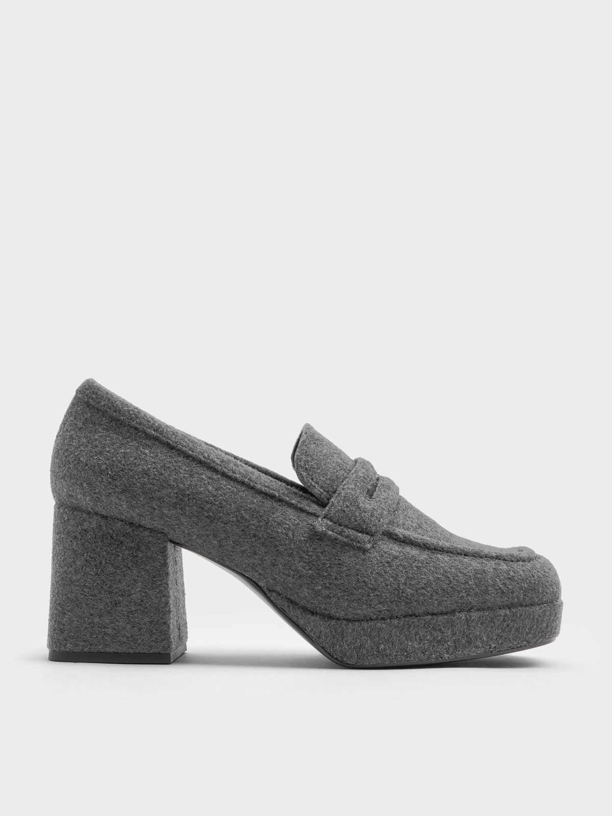 CHARLES & KEITH Trending | Felt Platform Penny Loafer Pumps - Grey