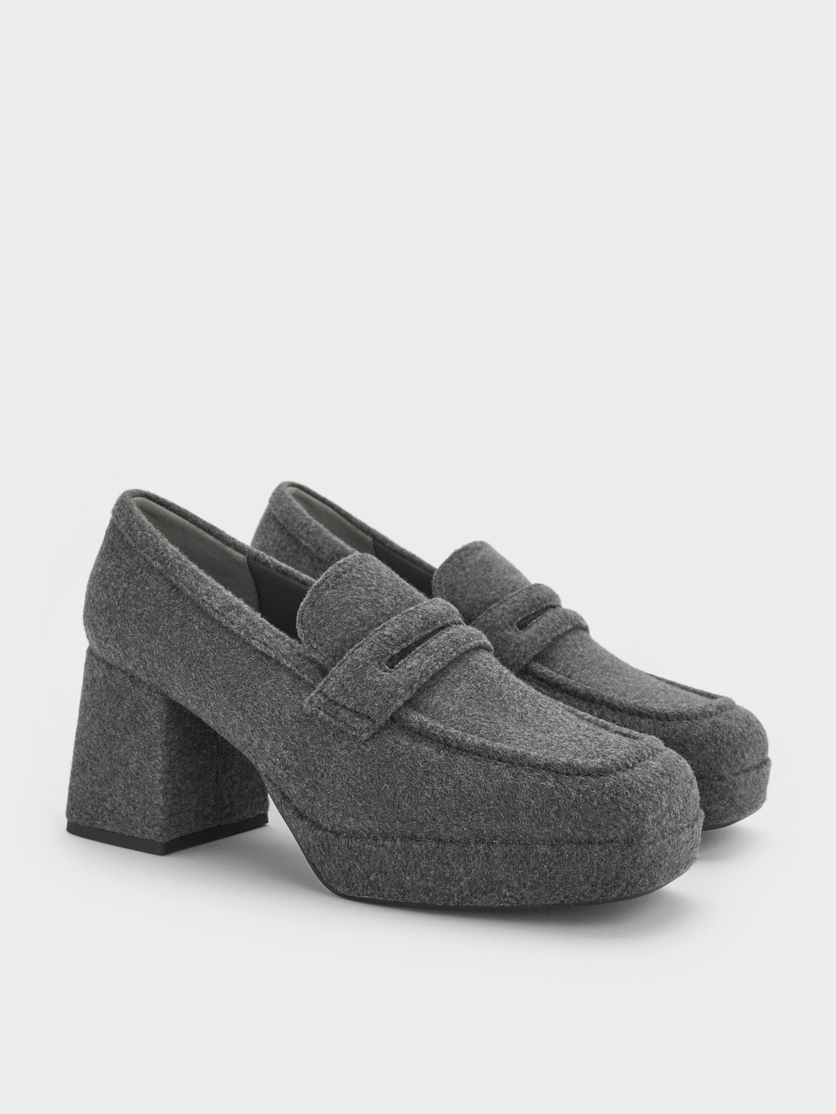 CHARLES & KEITH Trending | Felt Platform Penny Loafer Pumps - Grey
