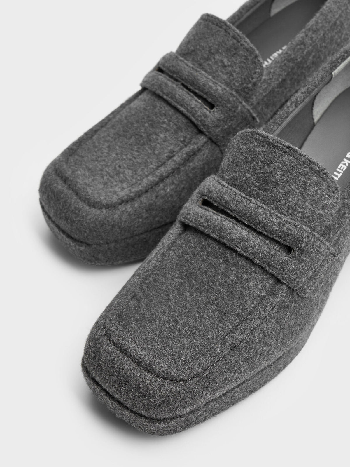 CHARLES & KEITH Trending | Felt Platform Penny Loafer Pumps - Grey