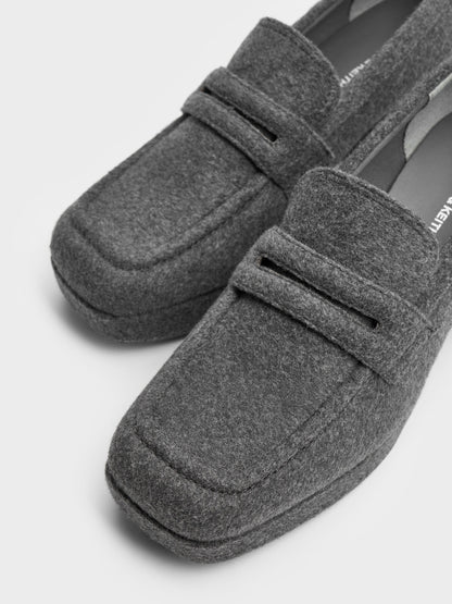 CHARLES & KEITH Trending | Felt Platform Penny Loafer Pumps - Grey