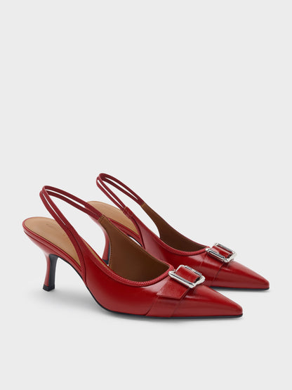 CHARLES & KEITH Featured | Anita Buckled Pointed Slingback Pumps - Red