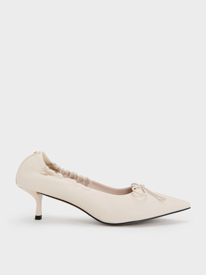 CHARLES & KEITH Featured | Leather Ruched Pointed Kitten Heels - Chalk