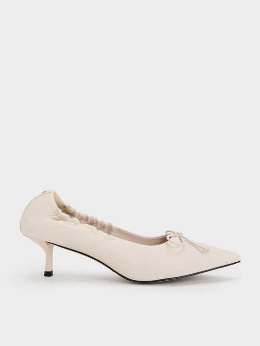 CHARLES & KEITH Featured | Leather Ruched Pointed Kitten Heels - Chalk
