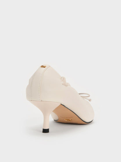 CHARLES & KEITH Featured | Leather Ruched Pointed Kitten Heels - Chalk