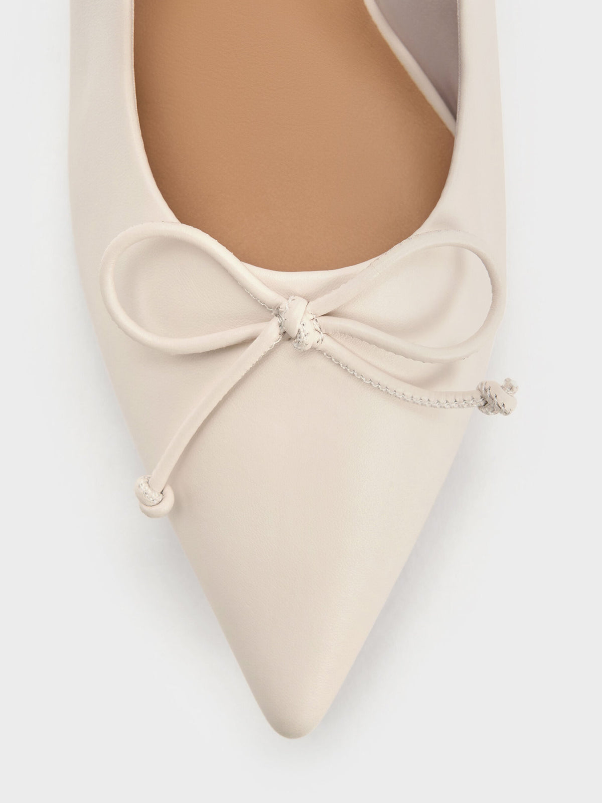 CHARLES & KEITH Featured | Leather Ruched Pointed Kitten Heels - Chalk