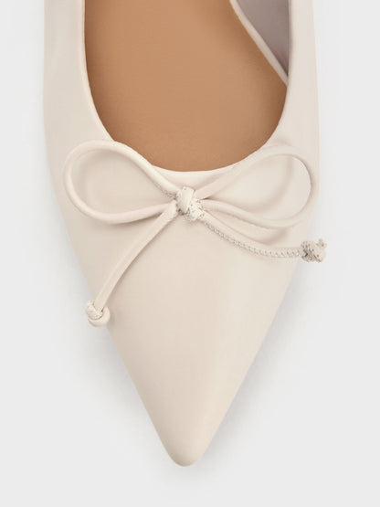CHARLES & KEITH Featured | Leather Ruched Pointed Kitten Heels - Chalk