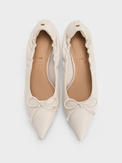 CHARLES & KEITH Featured | Leather Ruched Pointed Kitten Heels - Chalk